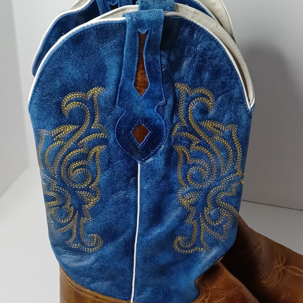 Vintage J.B. Dillon Reserve Cowboy Boots Mens 11.5EE Tan/Blue Rodeo Rancher 2004 - Picture 5 of 14